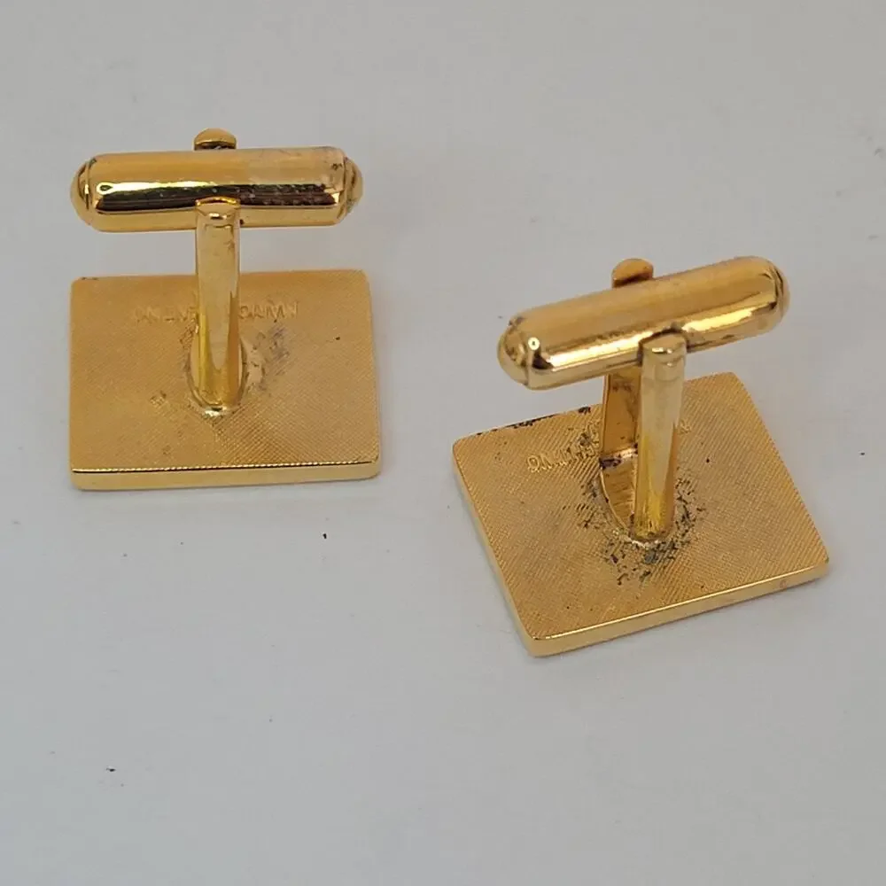 Mario Valentino MV Gold Red Black Tone Rectangle‎ Logo Cufflinks Designer Retro